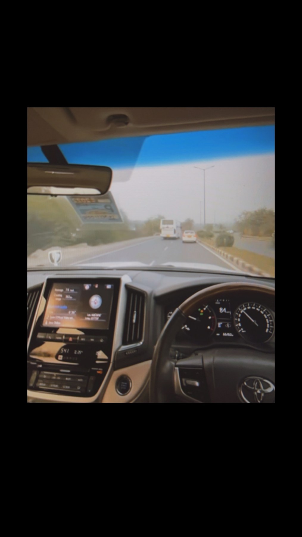Driver's view from inside a Toyota vehicle